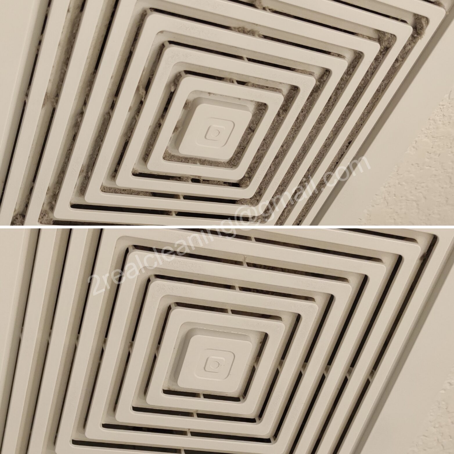 Ceiling vent before and after post-construction cleaning